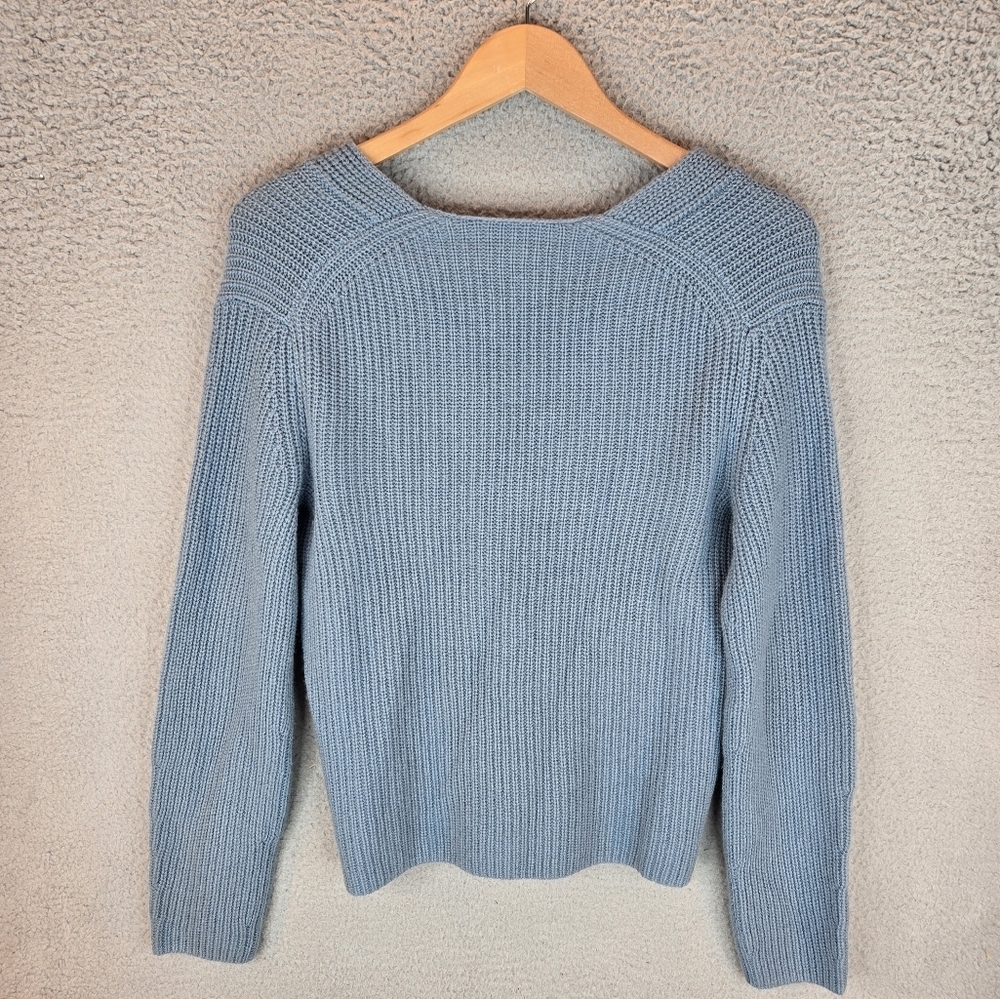 Vince Womens Sweater Sz S Wool-Cashmere Blend Soft Cozy Pull Shaker Stitch Blue - Picture 8 of 11